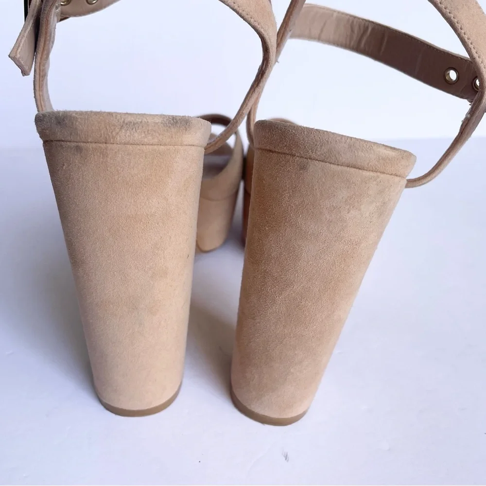 Stuart Weitzman Ryder Ankle-Buckle Platform‎ Sandals in Dune Suede